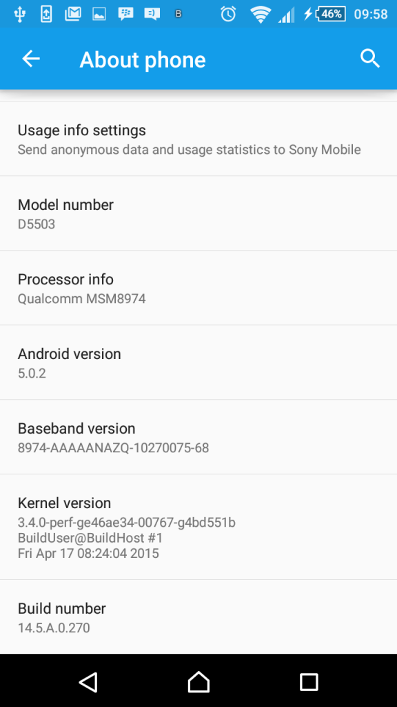 Sony Xperia Z1 Compact Build Number
