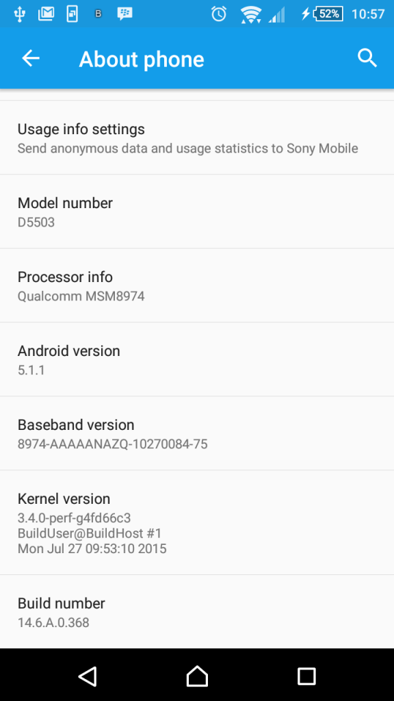 Sony Xperia Z1 Compact Build Number (After Update)